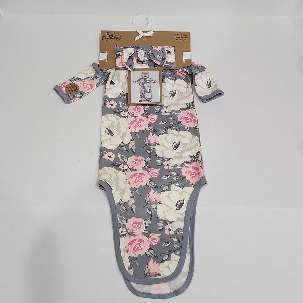 New Baby Girl Gown & Headband Set